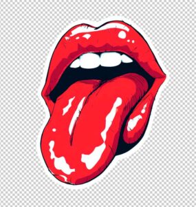 Arte em PNG de lábios vermelhos com língua de fora, estilo sticker.